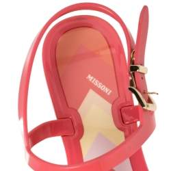Pre Owned Missoni Pink Rubber Rose Ankle Strap Flat Sandals Size 36