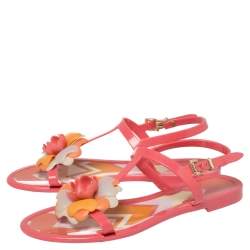 Pre Owned Missoni Pink Rubber Rose Ankle Strap Flat Sandals Size 36