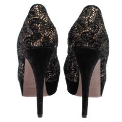 Pre Owned Missoni Black Lace And Suede Peep Toe Platform Pumps Size 36
