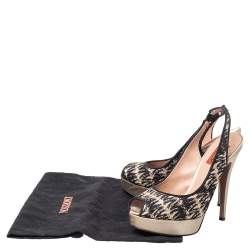 Pre Owned Missoni Multicolor Lace And Satin Platform Peep Toe Slingback Sandals Size 38.5