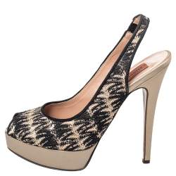 Pre Owned Missoni Multicolor Lace And Satin Platform Peep Toe Slingback Sandals Size 38.5