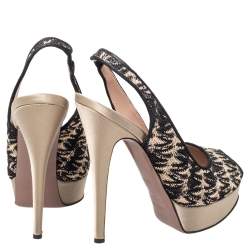 Pre Owned Missoni Multicolor Lace And Satin Platform Peep Toe Slingback Sandals Size 38.5