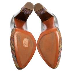 Pre Owned Missoni Multicolor Knit Fabric and Leather Block Heel Platform Pumps Size 39