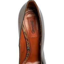 Pre Owned Missoni Multicolor Knit Fabric and Leather Block Heel Platform Pumps Size 39
