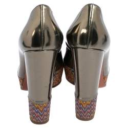 Pre Owned Missoni Multicolor Knit Fabric and Leather Block Heel Platform Pumps Size 39