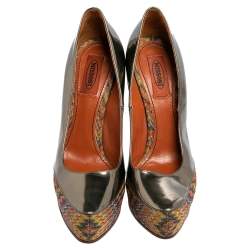 Pre Owned Missoni Multicolor Knit Fabric and Leather Block Heel Platform Pumps Size 39