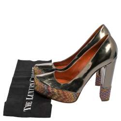 Pre Owned Missoni Multicolor Knit Fabric and Leather Block Heel Platform Pumps Size 39