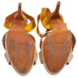 Pre Owned Missoni Multicolor Knit Fabric and Satin T-Strap Platform Sandals Size 40