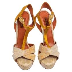 Pre Owned Missoni Multicolor Knit Fabric and Satin T-Strap Platform Sandals Size 40
