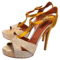 Pre Owned Missoni Multicolor Knit Fabric and Satin T-Strap Platform Sandals Size 40