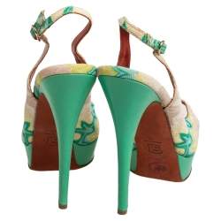 Pre Owned  Missoni Multicolor Knit Fabric Slingback Peep Toe Platform Sandals Size 40