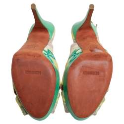 Pre Owned  Missoni Multicolor Knit Fabric Slingback Peep Toe Platform Sandals Size 40