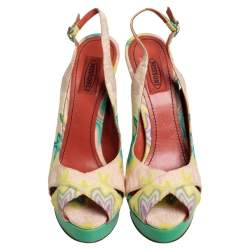 Pre Owned  Missoni Multicolor Knit Fabric Slingback Peep Toe Platform Sandals Size 40