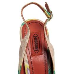 Pre Owned  Missoni Multicolor Knit Fabric Slingback Peep Toe Platform Sandals Size 40