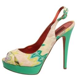 Pre Owned  Missoni Multicolor Knit Fabric Slingback Peep Toe Platform Sandals Size 40