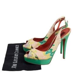 Pre Owned  Missoni Multicolor Knit Fabric Slingback Peep Toe Platform Sandals Size 40