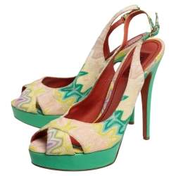 Pre Owned  Missoni Multicolor Knit Fabric Slingback Peep Toe Platform Sandals Size 40