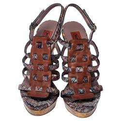 Pre Owned Missoni Multicolor Fabric and Leather Wedge Platform Sandals Size 38