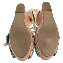 Pre Owned Missoni Multicolor Lurex Fabric And Canvas Knotted Espadrille Wedge Ankle Wrap Sandals Size 38