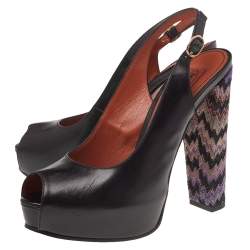 Pre Owned Missoni Black Leather Peep Toe Platform Slingback Sandals Size 38