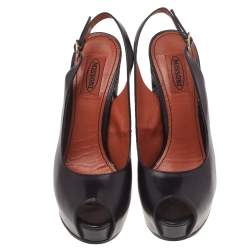 Pre Owned Missoni Black Leather Peep Toe Platform Slingback Sandals Size 38