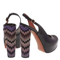 Pre Owned Missoni Black Leather Peep Toe Platform Slingback Sandals Size 38