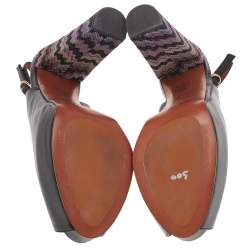 Pre Owned Missoni Black Leather Peep Toe Platform Slingback Sandals Size 38