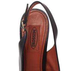 Pre Owned Missoni Black Leather Peep Toe Platform Slingback Sandals Size 38