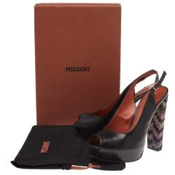 Pre Owned Missoni Black Leather Peep Toe Platform Slingback Sandals Size 38
