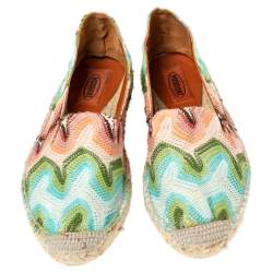 Pre Owned Missoni Multicolor Patterned Knit Fabric Espadrilles Flat Size 37