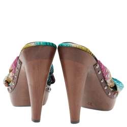 Pre Owned Missoni Multicolor Knit Fabric Bow Slingback Sandals Size 37