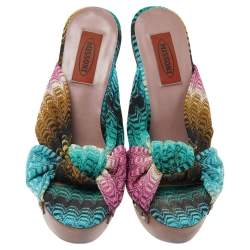Pre Owned Missoni Multicolor Knit Fabric Bow Slingback Sandals Size 37