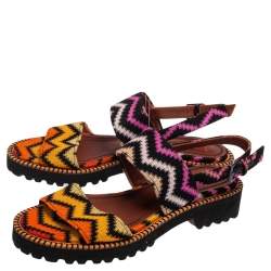 Pre Owned Missoni Multicolor Fabric  Zig Zag Ankle Strap Sandals Size 37