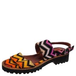 Pre Owned Missoni Multicolor Fabric  Zig Zag Ankle Strap Sandals Size 37