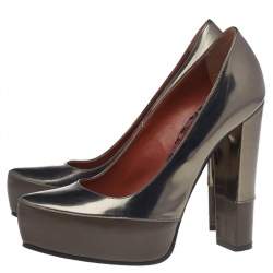 Pre Owned Missoni Metallic Brown Foil Leather Block Heel Pumps Size 38