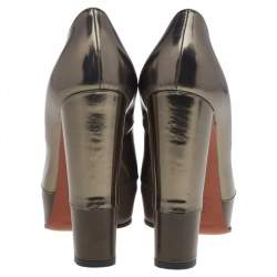 Pre Owned Missoni Metallic Brown Foil Leather Block Heel Pumps Size 38