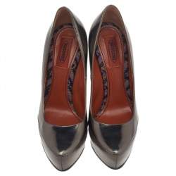 Pre Owned Missoni Metallic Brown Foil Leather Block Heel Pumps Size 38