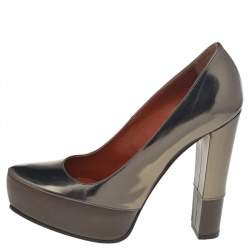 Pre Owned Missoni Metallic Brown Foil Leather Block Heel Pumps Size 38