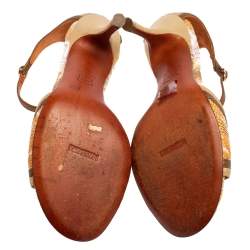 Pre Owned Missoni Gold and Bronze Fabric And Leather Ankle Strap Sandals Size 37