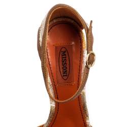 Pre Owned Missoni Gold and Bronze Fabric And Leather Ankle Strap Sandals Size 37