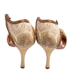 Pre Owned Missoni Gold and Bronze Fabric And Leather Ankle Strap Sandals Size 37