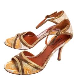 Pre Owned Missoni Gold and Bronze Fabric And Leather Ankle Strap Sandals Size 37