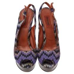 Pre Owned Missoni Multicolour Knit Fabric Peep Toe Platform Slingback Sandals Size 38