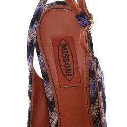 Pre Owned Missoni Multicolour Knit Fabric Peep Toe Platform Slingback Sandals Size 38