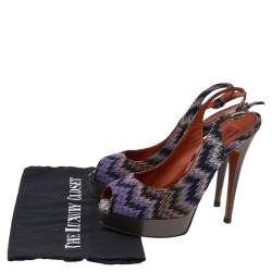 Pre Owned Missoni Multicolour Knit Fabric Peep Toe Platform Slingback Sandals Size 38