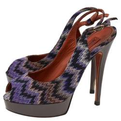 Pre Owned Missoni Multicolour Knit Fabric Peep Toe Platform Slingback Sandals Size 38