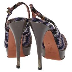 Pre Owned Missoni Multicolour Knit Fabric Peep Toe Platform Slingback Sandals Size 38