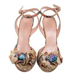 Pre Owned Missoni Multicolor Knit Fabric Knotted Bow Wedge Ankle Strap Sandals Size 40.5