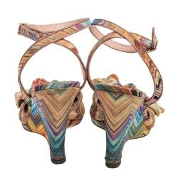 Pre Owned Missoni Multicolor Knit Fabric Knotted Bow Wedge Ankle Strap Sandals Size 40.5