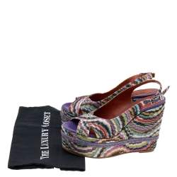 Pre Owned Missoni Multicolor Knit Fabric Platform Wedge Sandals Size 38
